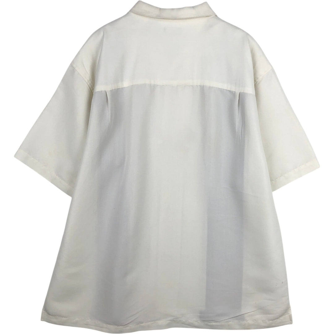 George Short-Sleeve Open-Collar Two-Tone Rayon x Polyester Box Shirt (Men's Size L) Rayon white type Vintage Second Hand
