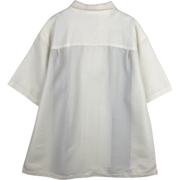 George Short-Sleeve Open-Collar Two-Tone Rayon x Polyester Box Shirt (Men's Size L) Rayon white type Vintage Second Hand