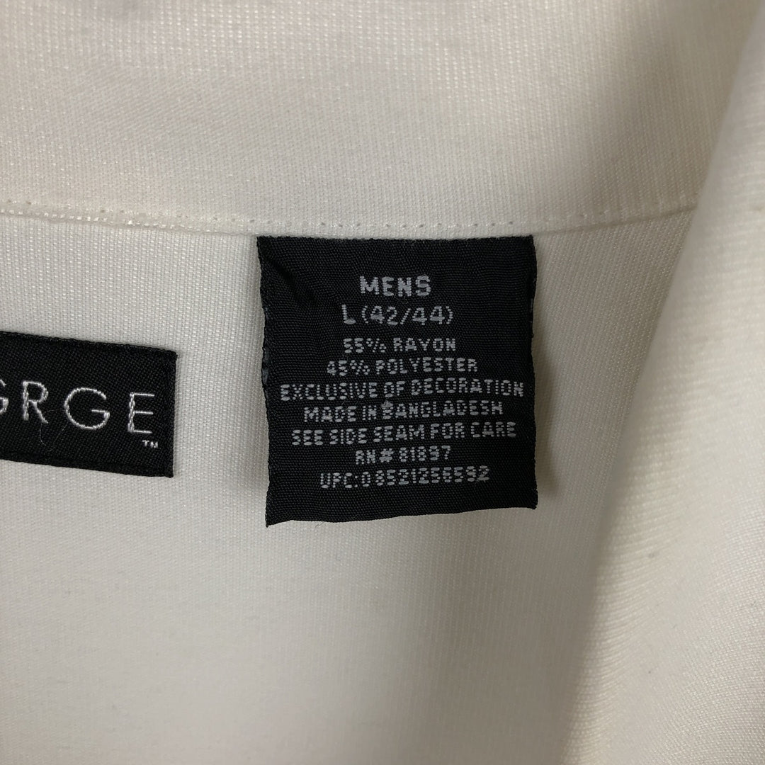 George Short-Sleeve Open-Collar Two-Tone Rayon x Polyester Box Shirt (Men's Size L) Rayon white type Vintage Second Hand
