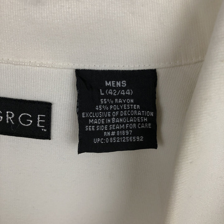 George Short-Sleeve Open-Collar Two-Tone Rayon x Polyester Box Shirt (Men's Size L) Rayon white type Vintage Second Hand