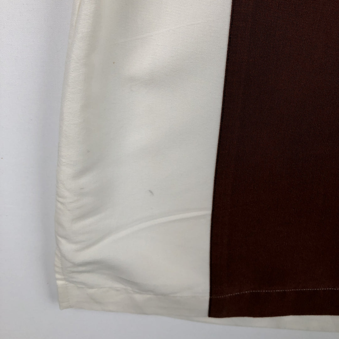 George Short-Sleeve Open-Collar Two-Tone Rayon x Polyester Box Shirt (Men's Size L) Rayon white type Vintage Second Hand