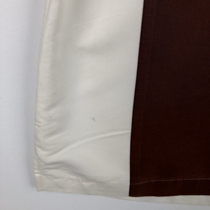 George Short-Sleeve Open-Collar Two-Tone Rayon x Polyester Box Shirt (Men's Size L) Rayon white type Vintage Second Hand