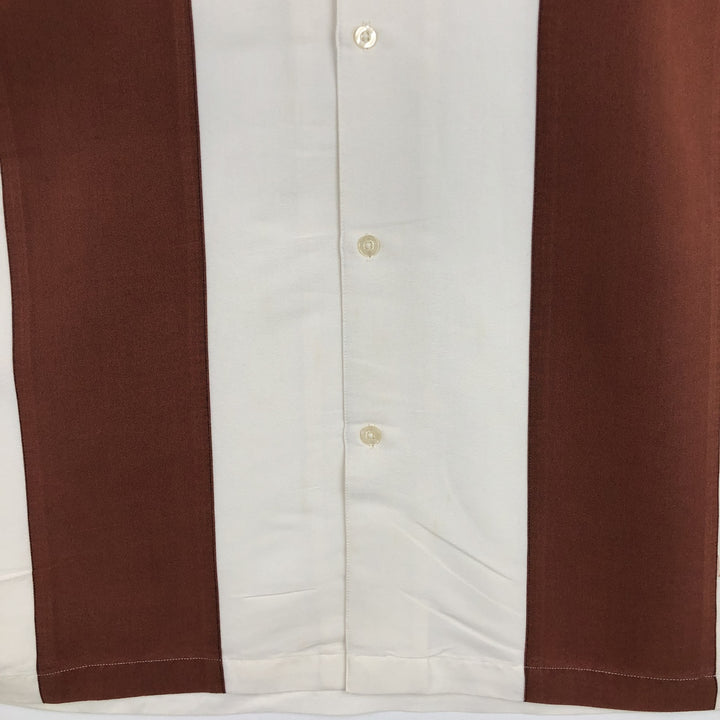 George Short-Sleeve Open-Collar Two-Tone Rayon x Polyester Box Shirt (Men's Size L) Rayon white type Vintage Second Hand