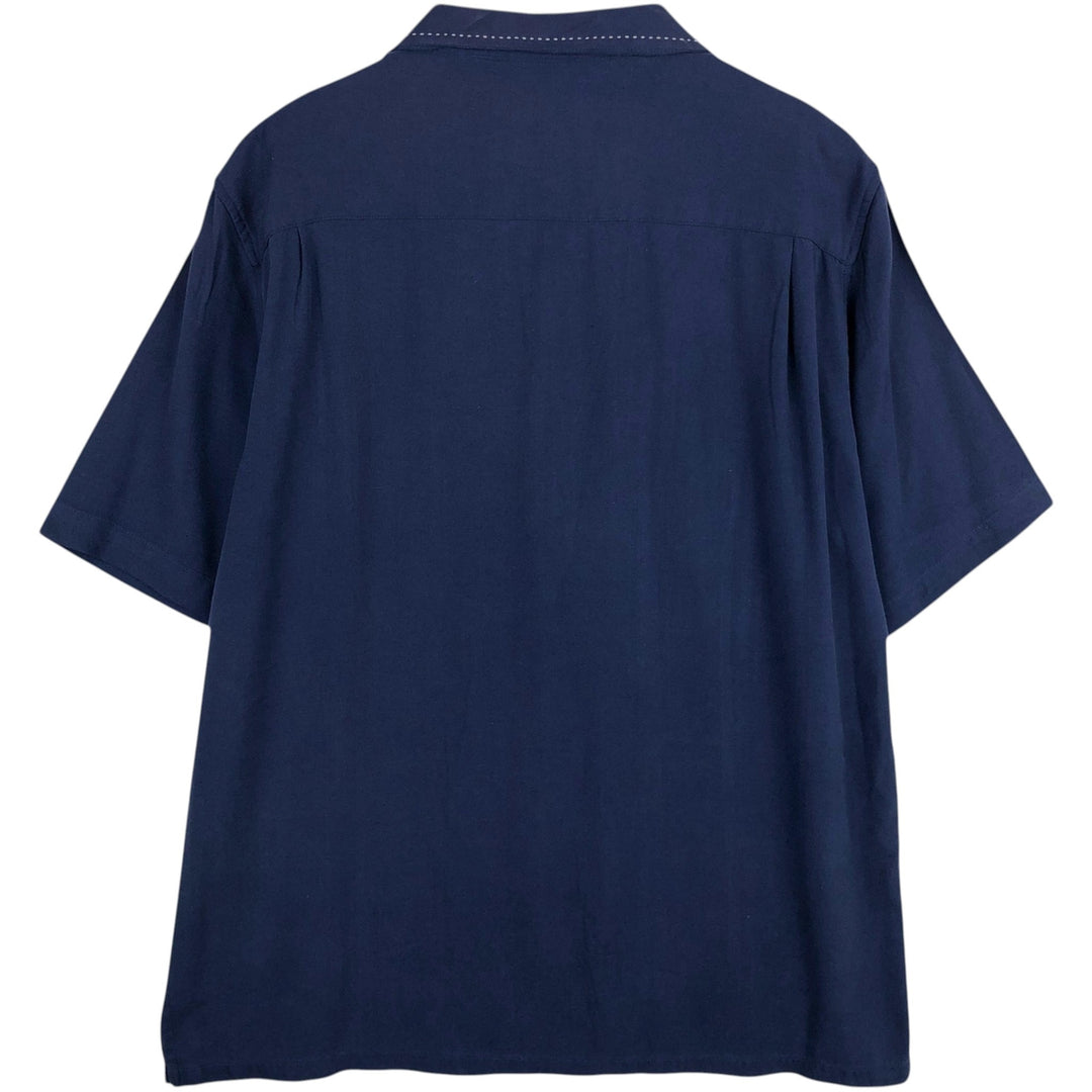 Vintage Silk Two-Tone Short Sleeve Open Collar Silk Shirt, Men's Size L silk blue type Vintage Second Hand