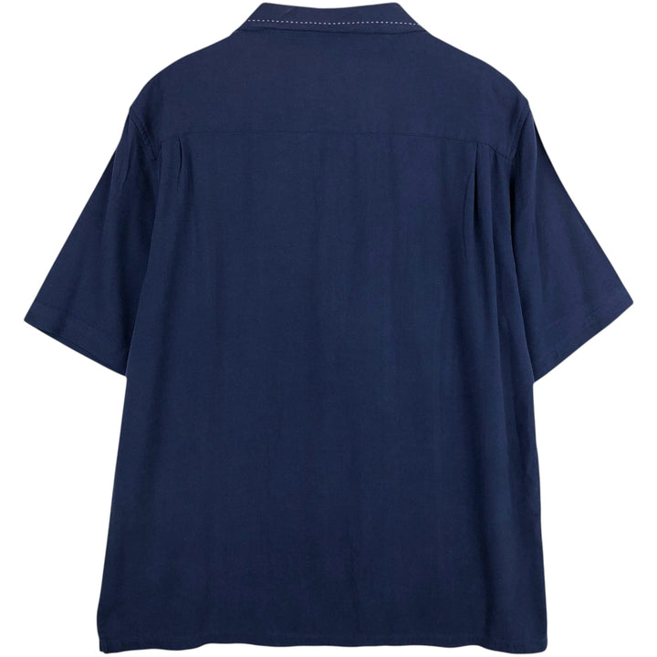 Vintage Silk Two-Tone Short Sleeve Open Collar Silk Shirt, Men's Size L silk blue type Vintage Second Hand