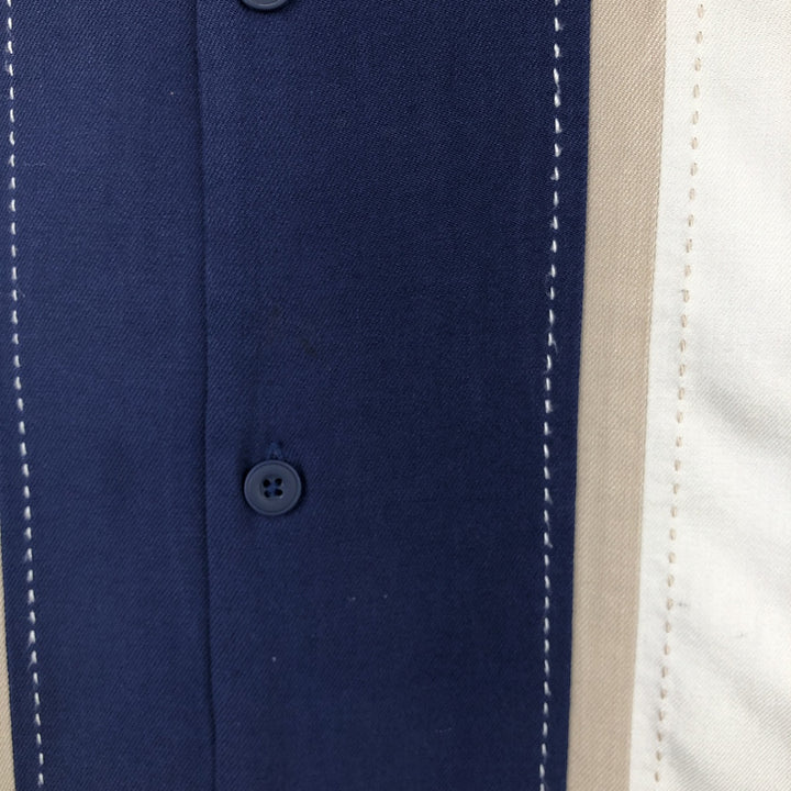 Vintage Silk Two-Tone Short Sleeve Open Collar Silk Shirt, Men's Size L silk blue type Vintage Second Hand