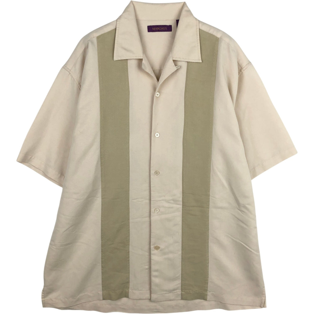 MARGAUX Two-Tone Short-Sleeve Open-Collar Silk Shirt, Boxy Fit, Men's Size XL (approx.) silk ivory Vintage Second Hand