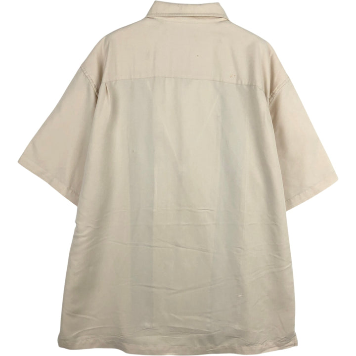 MARGAUX Two-Tone Short-Sleeve Open-Collar Silk Shirt, Boxy Fit, Men's Size XL (approx.) silk ivory Vintage Second Hand