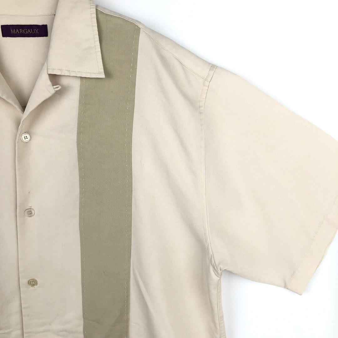 MARGAUX Two-Tone Short-Sleeve Open-Collar Silk Shirt, Boxy Fit, Men's Size XL (approx.) silk ivory Vintage Second Hand