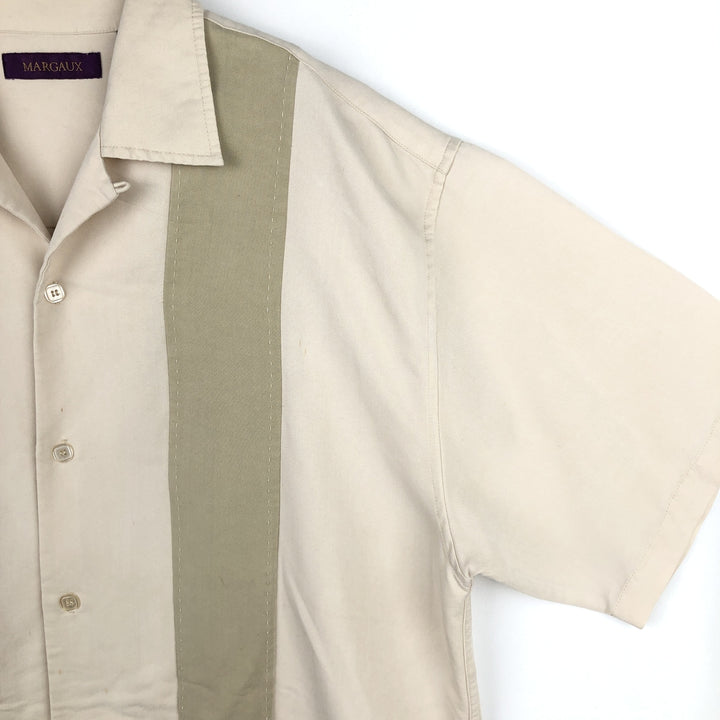 MARGAUX Two-Tone Short-Sleeve Open-Collar Silk Shirt, Boxy Fit, Men's Size XL (approx.) silk ivory Vintage Second Hand