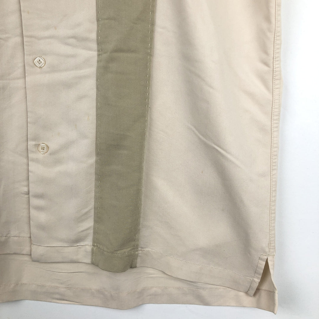 MARGAUX Two-Tone Short-Sleeve Open-Collar Silk Shirt, Boxy Fit, Men's Size XL (approx.) silk ivory Vintage Second Hand
