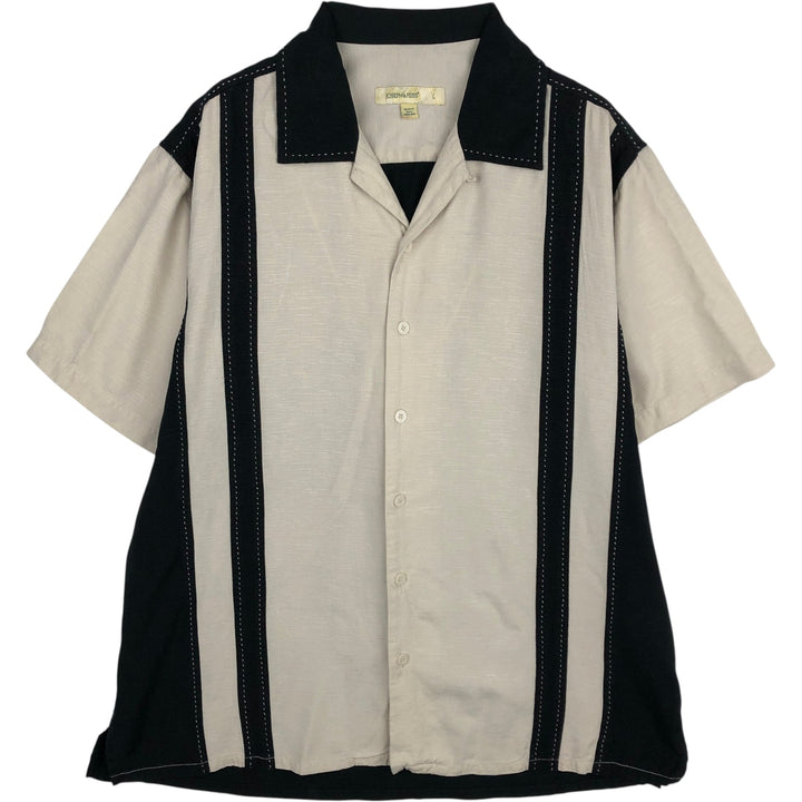 JOSEPH AND FEISS Two-tone Short-Sleeve Open-Collar Silk Shirt, Boxy Fit, Men's Size L silk black type Vintage Second Hand