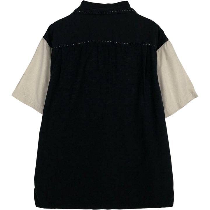 JOSEPH AND FEISS Two-tone Short-Sleeve Open-Collar Silk Shirt, Boxy Fit, Men's Size L silk black type Vintage Second Hand