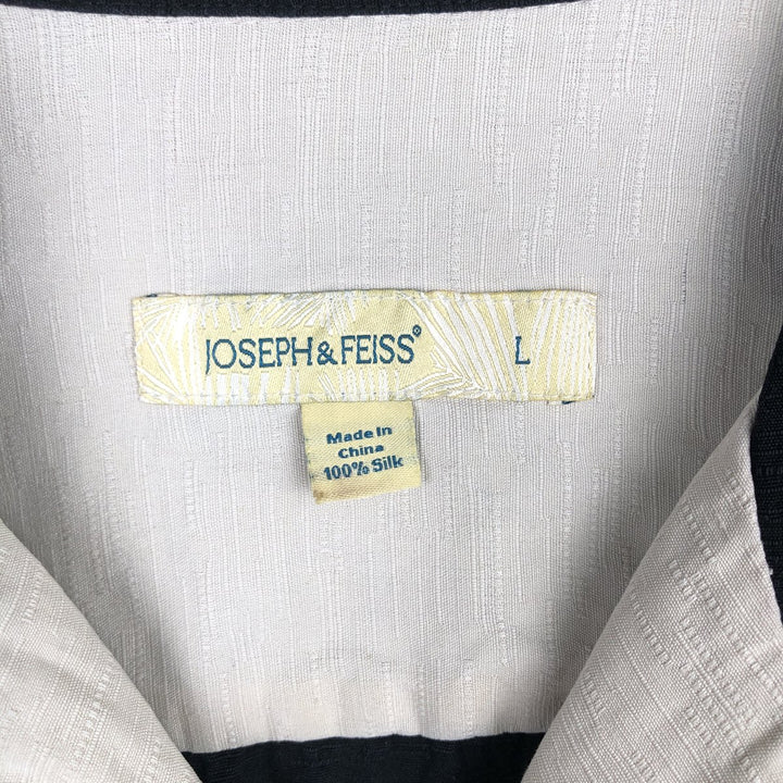 JOSEPH AND FEISS Two-tone Short-Sleeve Open-Collar Silk Shirt, Boxy Fit, Men's Size L silk black type Vintage Second Hand