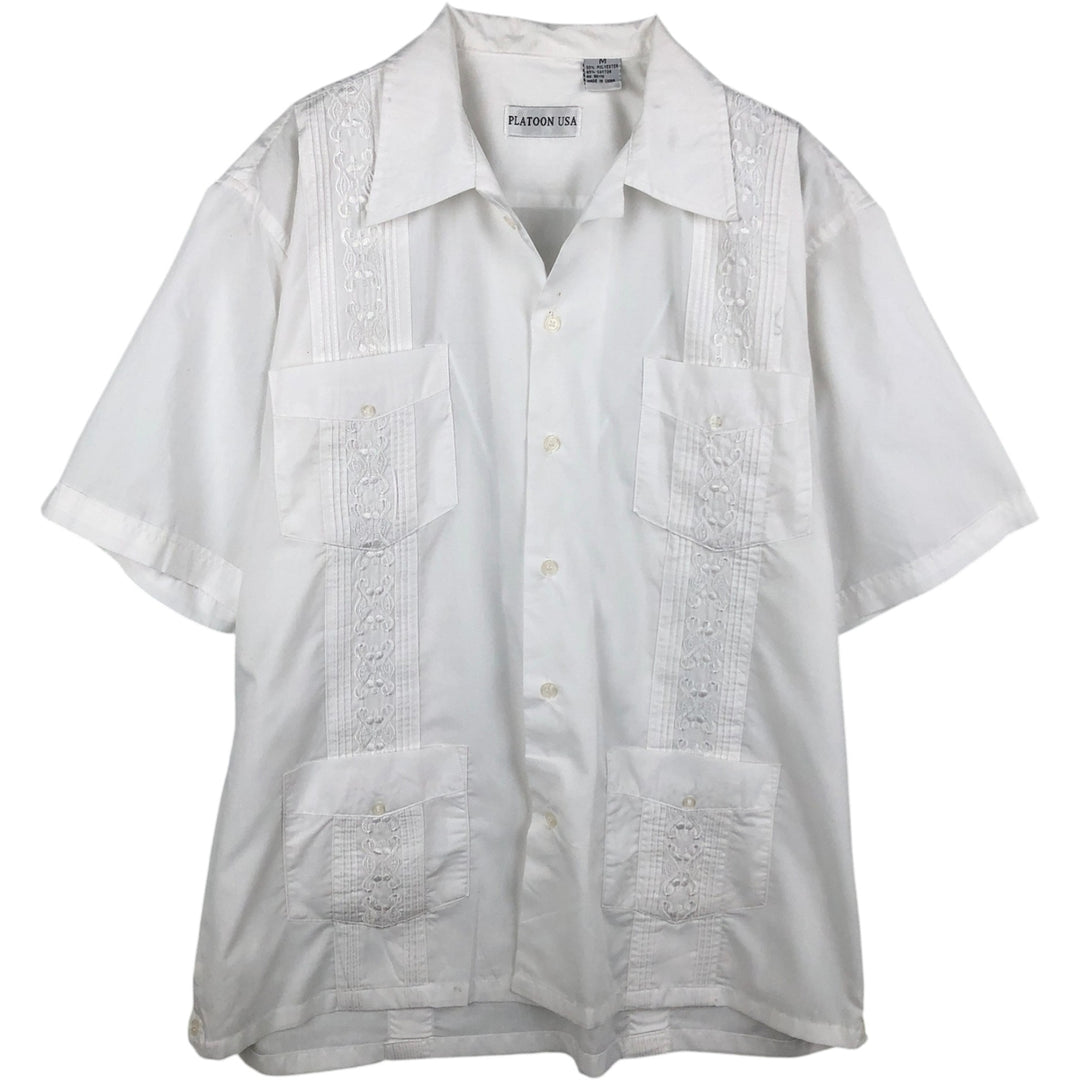 PLATOON Short-Sleeve Open-Collar Mexican Shirt, Cuban Shirt, Boxy Shirt, Men's Size M polyester white type Vintage Second Hand