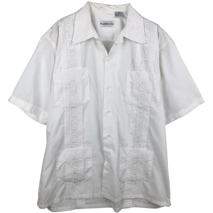 PLATOON Short-Sleeve Open-Collar Mexican Shirt, Cuban Shirt, Boxy Shirt, Men's Size M polyester white type Vintage Second Hand