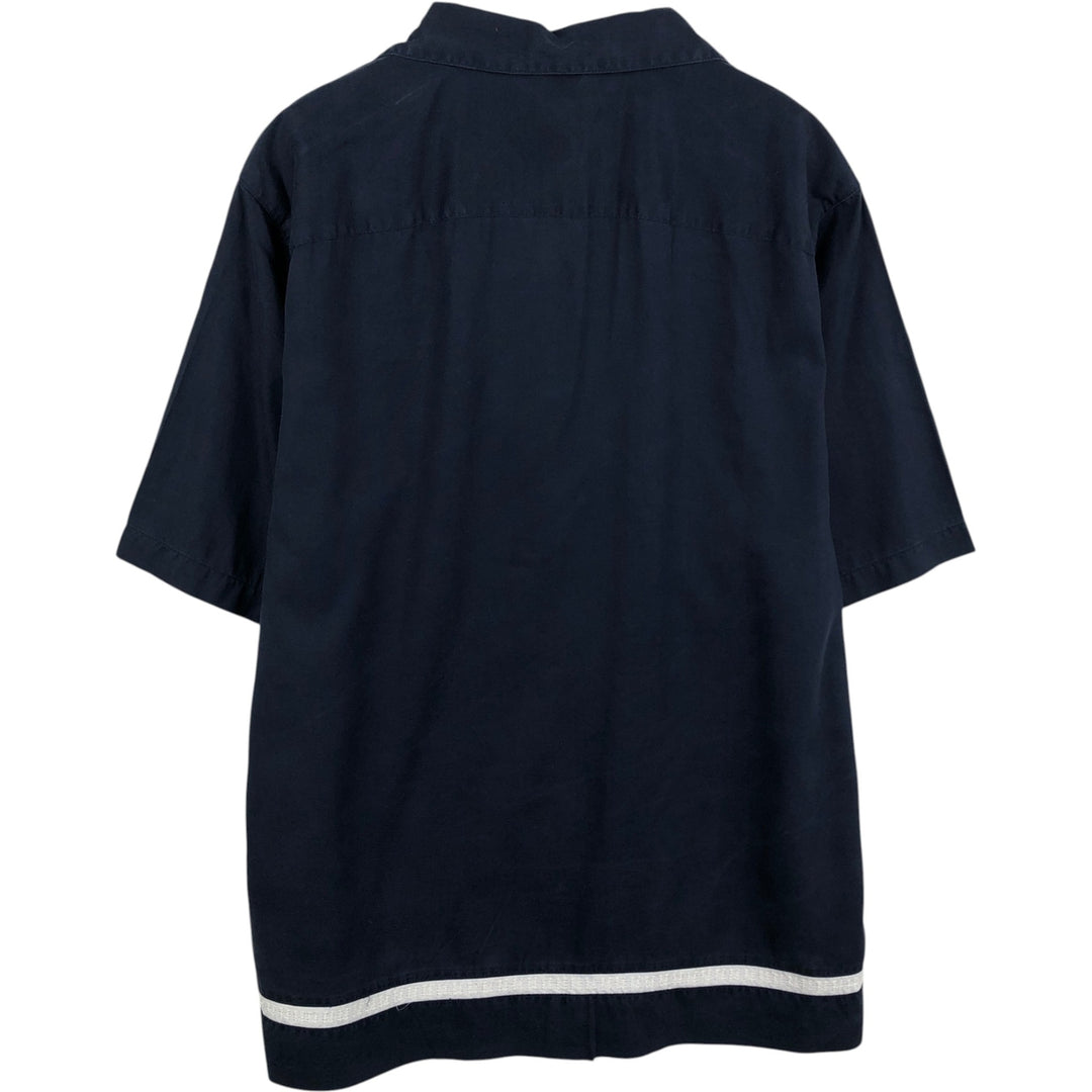 CARIBBEAN Short-Sleeve Open-Collar Mexican Shirt, Cuban Shirt, Boxy Shirt, Men's Size M (approx.) Tencel navy blue type Vintage Second Hand