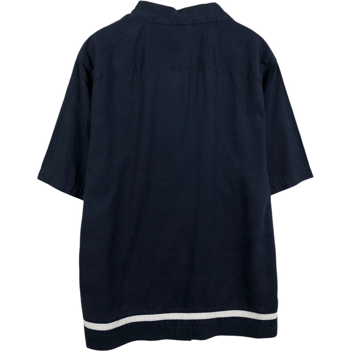 CARIBBEAN Short-Sleeve Open-Collar Mexican Shirt, Cuban Shirt, Boxy Shirt, Men's Size M (approx.) Tencel navy blue type Vintage Second Hand