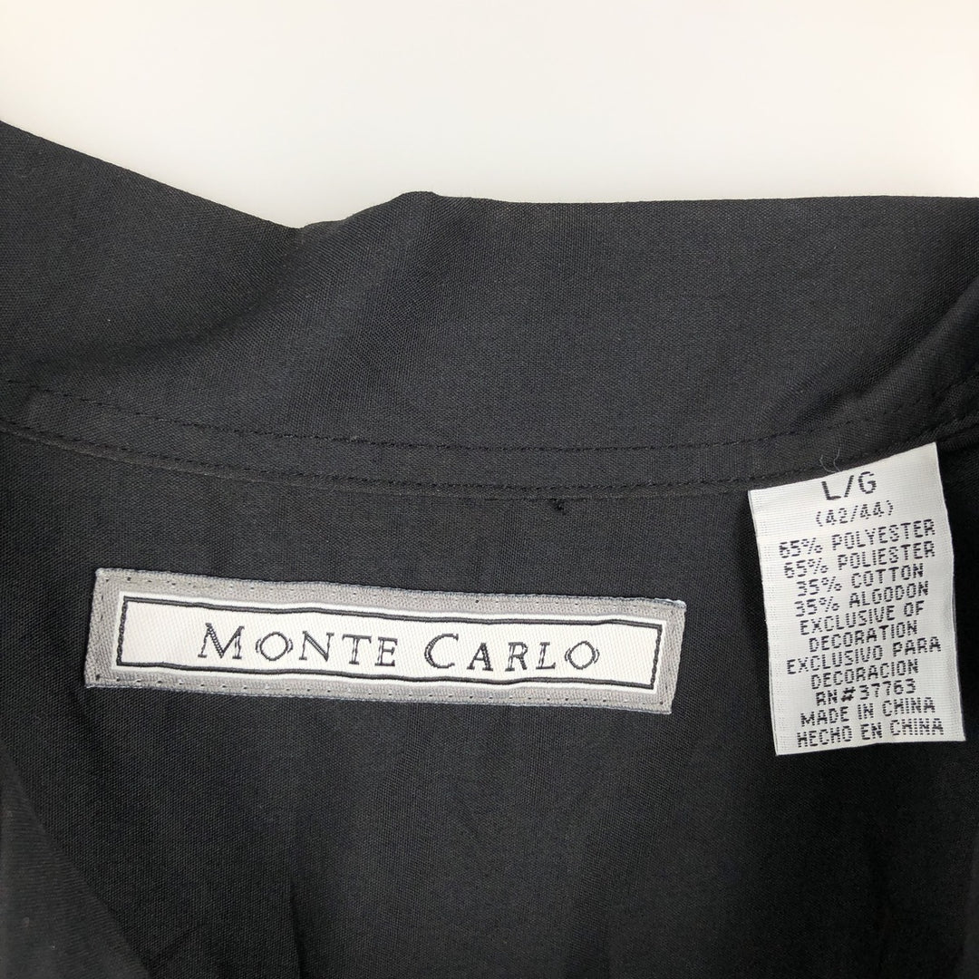 MONTE CARLO Short Sleeve Open Collar Mexican Shirt Cuban Shirt Box Shirt Men's L Size polyester black type Vintage Second Hand
