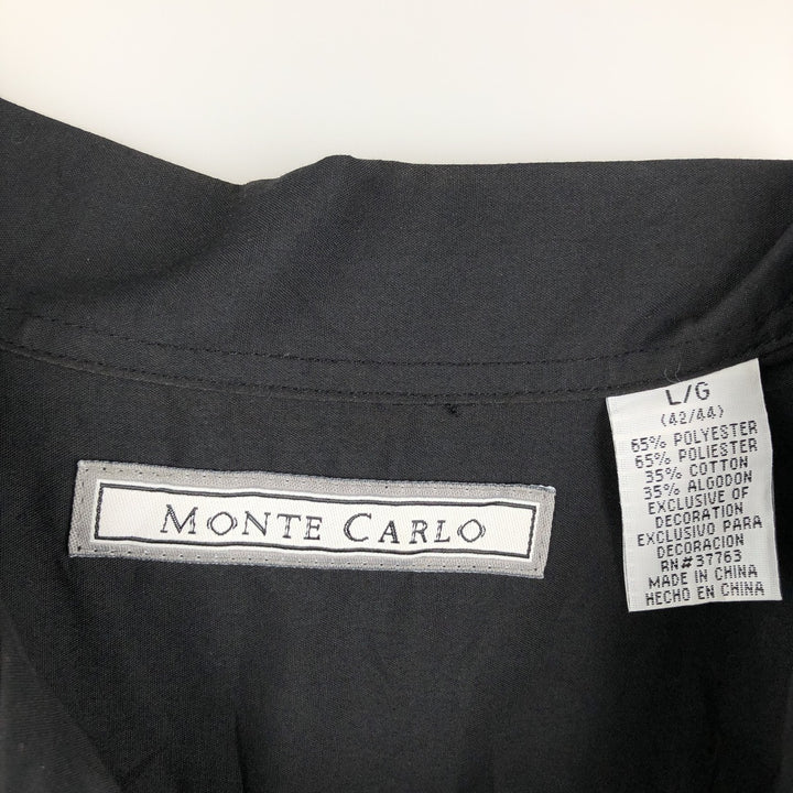 MONTE CARLO Short Sleeve Open Collar Mexican Shirt Cuban Shirt Box Shirt Men's L Size polyester black type Vintage Second Hand