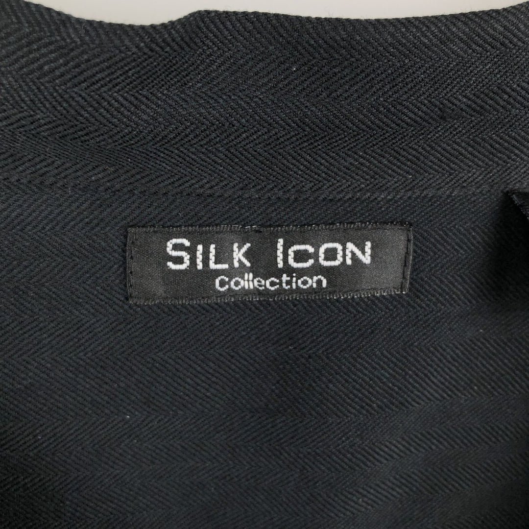 SILK ICON Herringbone Short-Sleeve Open-Collar Mexican Shirt Cuban Shirt Box Shirt Men's XL Equivalent silk black type Vintage Second Hand