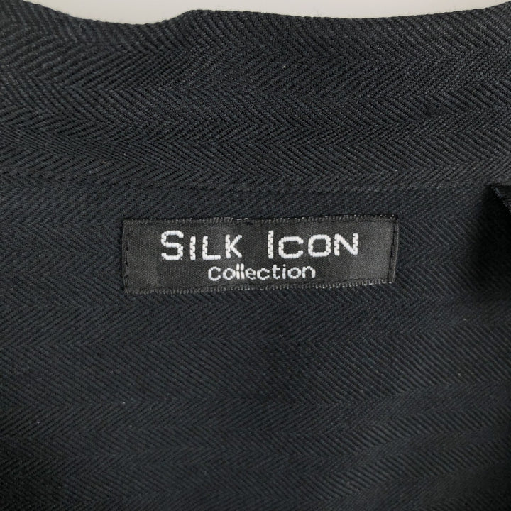 SILK ICON Herringbone Short-Sleeve Open-Collar Mexican Shirt Cuban Shirt Box Shirt Men's XL Equivalent silk black type Vintage Second Hand