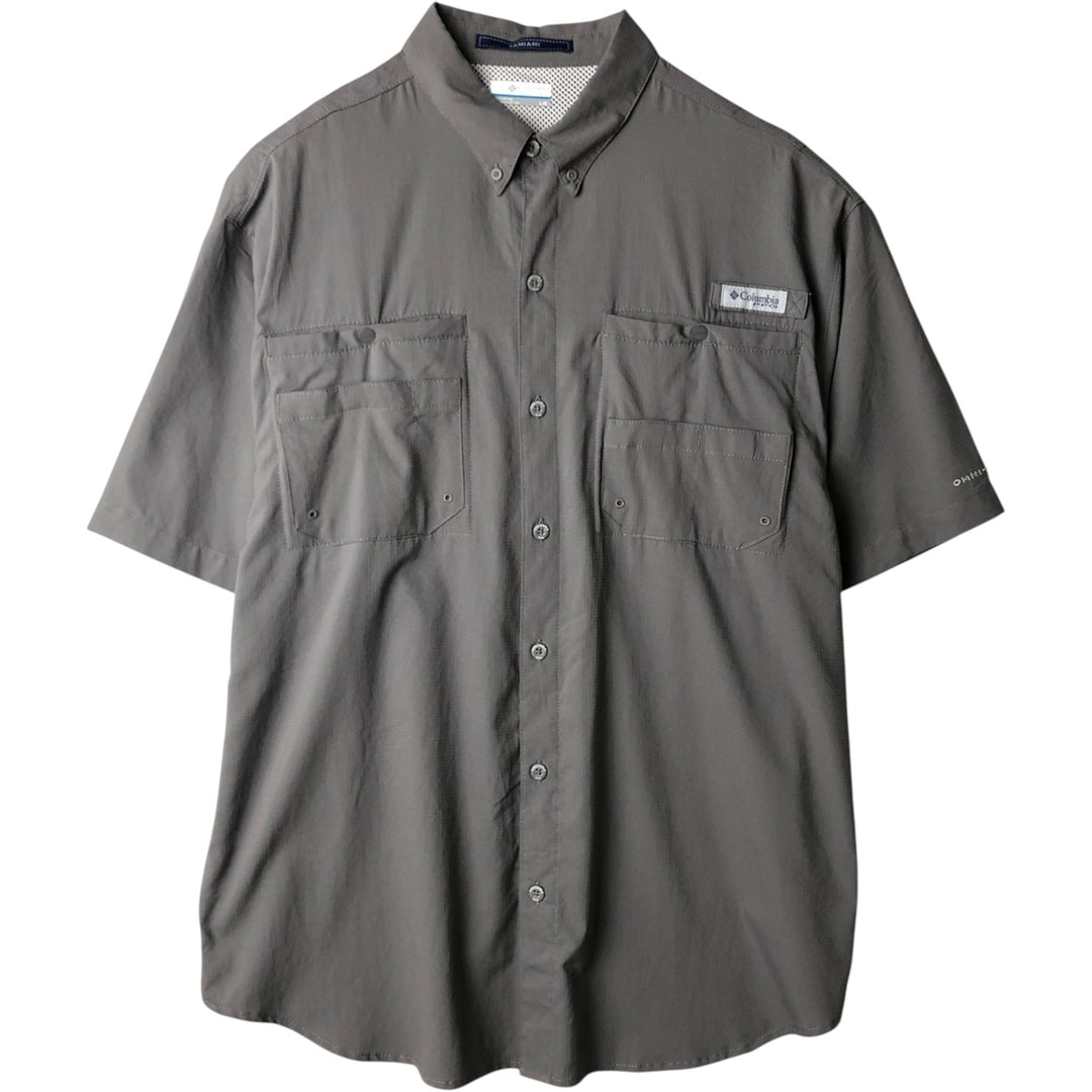 Columbia PFG Tamiami Omni-Shade Button-Down Short Sleeve Fishing Shirt, Men's Size L polyester gray type Vintage Second Hand