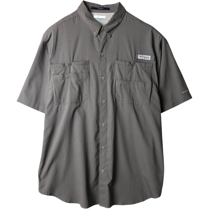 Columbia PFG Tamiami Omni-Shade Button-Down Short Sleeve Fishing Shirt, Men's Size L polyester gray type Vintage Second Hand