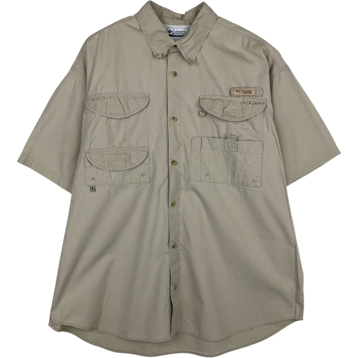 2000'S Columbia PFG Hidden Button-Down Short-Sleeve Fishing Shirt, Men's Size L (approx.) cotton Beige type Vintage Second Hand