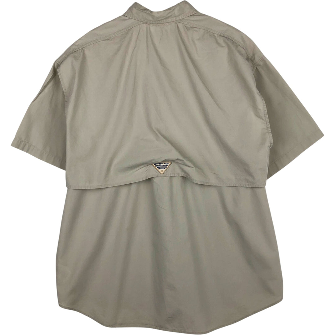 2000'S Columbia PFG Hidden Button-Down Short-Sleeve Fishing Shirt, Men's Size L (approx.) cotton Beige type Vintage Second Hand