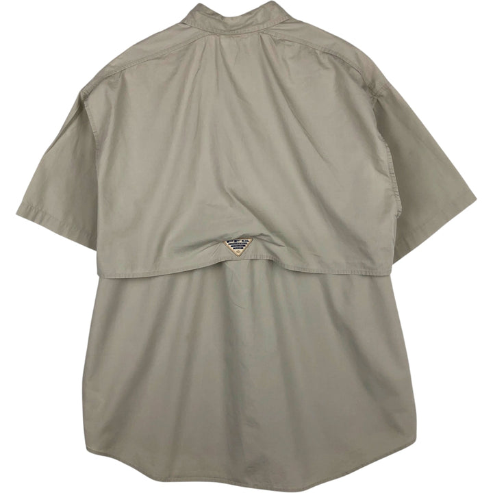 2000'S Columbia PFG Hidden Button-Down Short-Sleeve Fishing Shirt, Men's Size L (approx.) cotton Beige type Vintage Second Hand