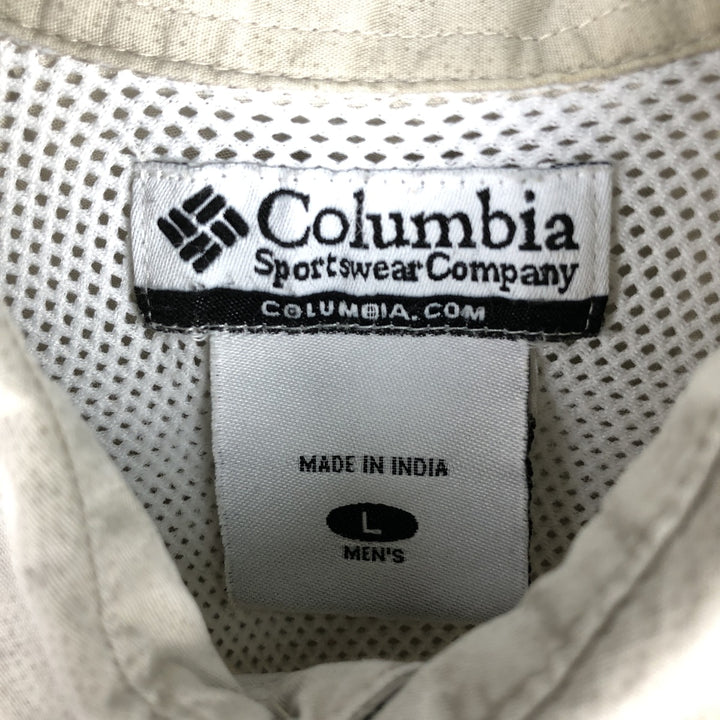 2000'S Columbia PFG Hidden Button-Down Short-Sleeve Fishing Shirt, Men's Size L (approx.) cotton Beige type Vintage Second Hand