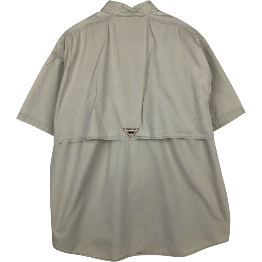 2000'S Columbia short-sleeved fishing shirt with hidden button-down collar, men's size XL equivalent. cotton Beige type Vintage Second Hand