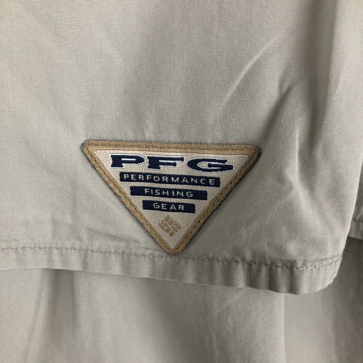 2000'S Columbia short-sleeved fishing shirt with hidden button-down collar, men's size XL equivalent. cotton Beige type Vintage Second Hand