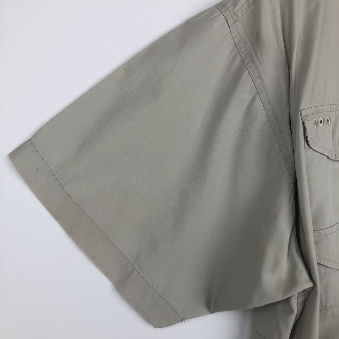 2000'S Columbia short-sleeved fishing shirt with hidden button-down collar, men's size XL equivalent. cotton Beige type Vintage Second Hand