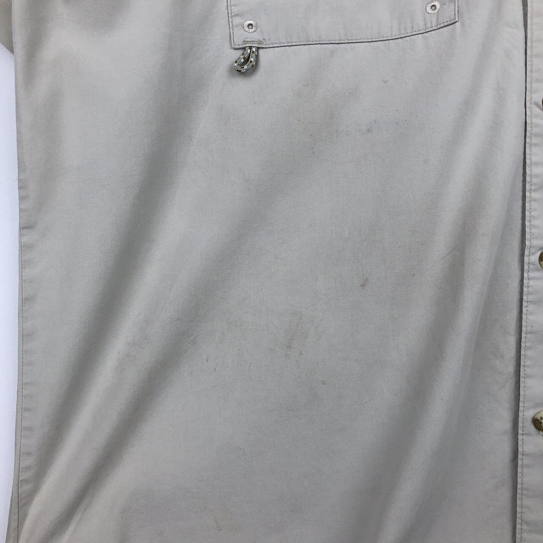 2000'S Columbia short-sleeved fishing shirt with hidden button-down collar, men's size XL equivalent. cotton Beige type Vintage Second Hand