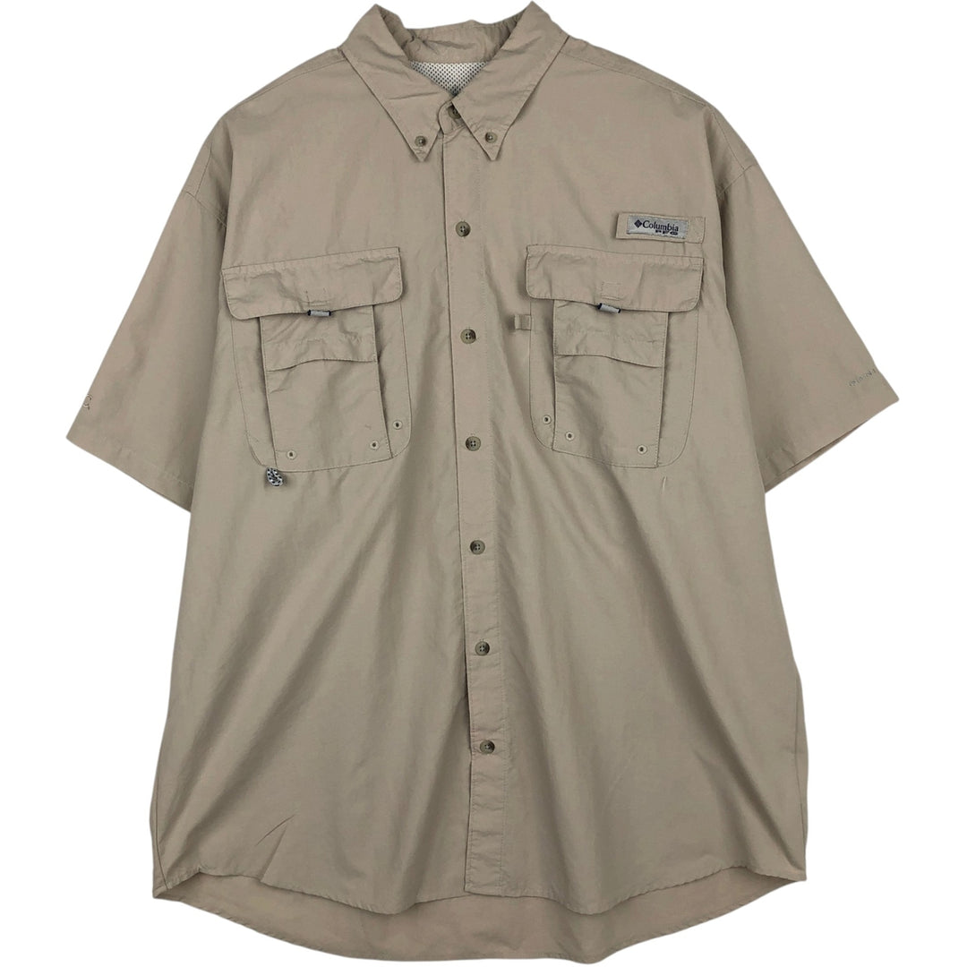 Columbia PFG OMNI-SHADE Omni-Shade Button-Down Short Sleeve Fishing Shirt Men's XL Nylon Beige type Vintage Second Hand