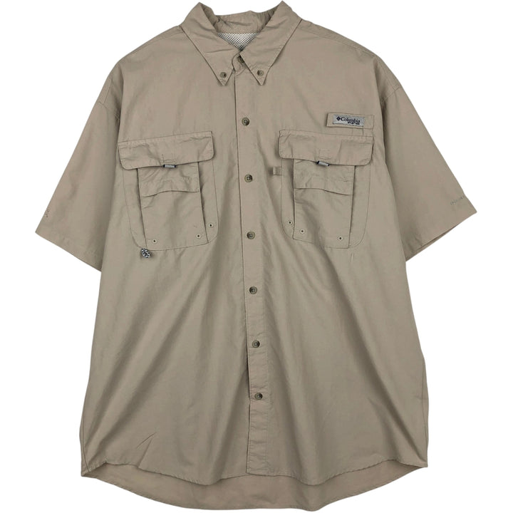 Columbia PFG OMNI-SHADE Omni-Shade Button-Down Short Sleeve Fishing Shirt Men's XL Nylon Beige type Vintage Second Hand