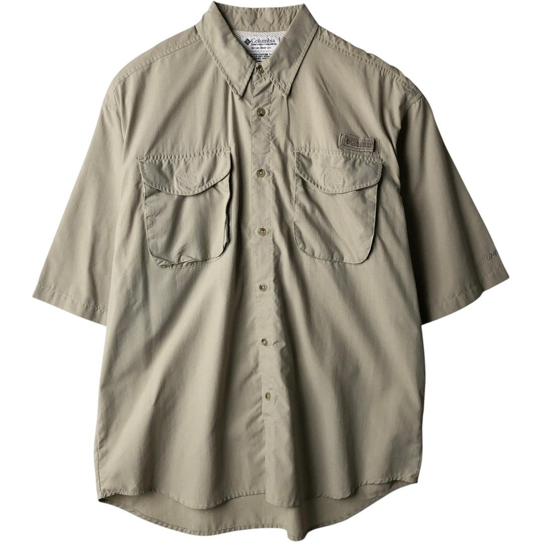00'S Columbia PFG Hidden Button Down Short Sleeve Fishing Shirt Men's M Size Nylon Beige type Vintage Second Hand