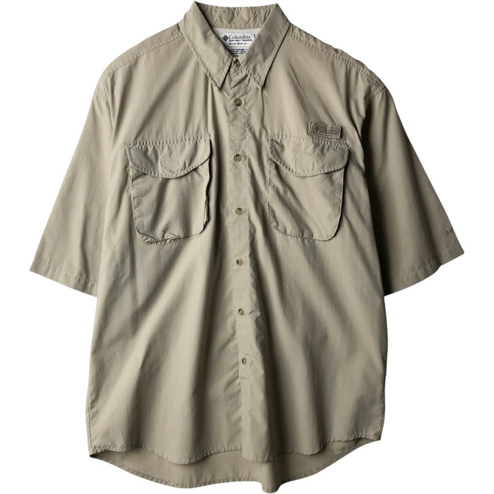 00'S Columbia PFG Hidden Button Down Short Sleeve Fishing Shirt Men's M Size Nylon Beige type Vintage Second Hand