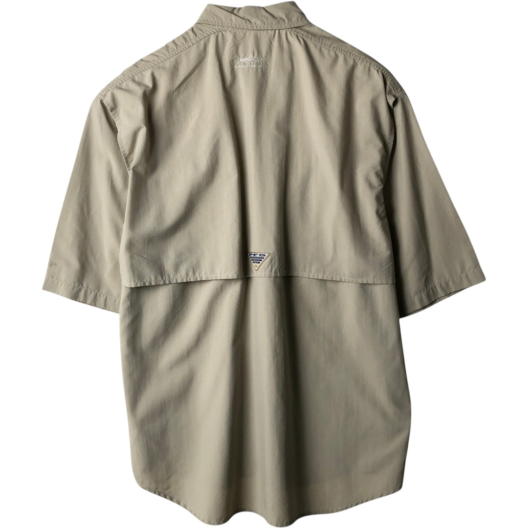 00'S Columbia PFG Hidden Button Down Short Sleeve Fishing Shirt Men's M Size Nylon Beige type Vintage Second Hand