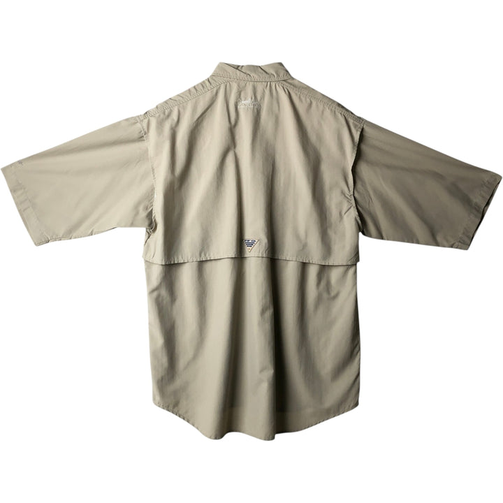 00'S Columbia PFG Hidden Button Down Short Sleeve Fishing Shirt Men's M Size Nylon Beige type Vintage Second Hand