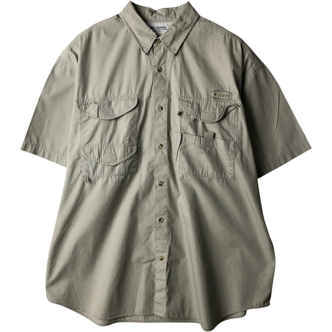 00'S Columbia PFG Hidden Button Down Short Sleeve Fishing Shirt Men's XL cotton Beige type Vintage Second Hand