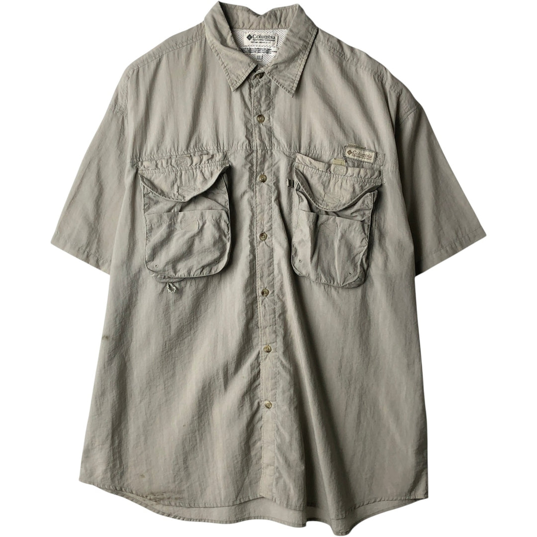 90s-00'S Columbia PFG Short Sleeve Fishing Shirt Men's XL Vintage Nylon Khaki type sage green Vintage Second Hand