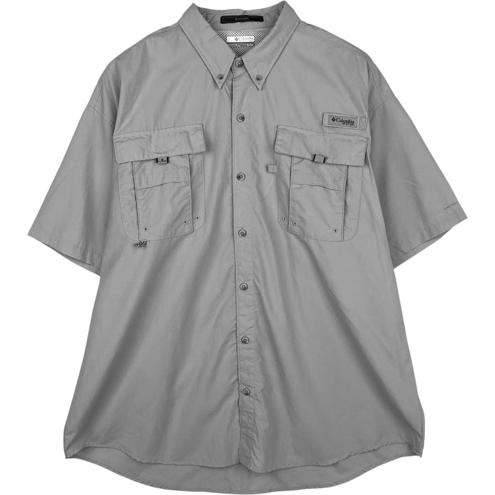 Columbia PFG BAHAMA OMNI-SHADE Omni-Shade Button-Down Short Sleeve Fishing Shirt, Men's XL Nylon gray type Vintage Second Hand