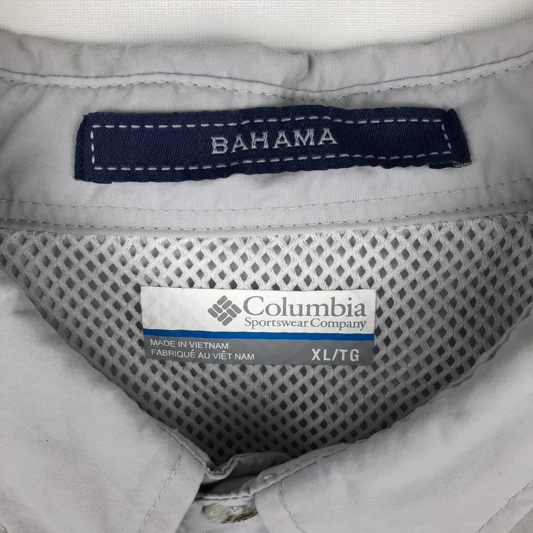 Columbia PFG BAHAMA OMNI-SHADE Omni-Shade Button-Down Short Sleeve Fishing Shirt, Men's XL Nylon gray type Vintage Second Hand