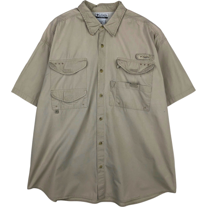 Columbia PFG Hidden Button Down Short Sleeve Fishing Shirt, Men's XL cotton Beige type Vintage Second Hand
