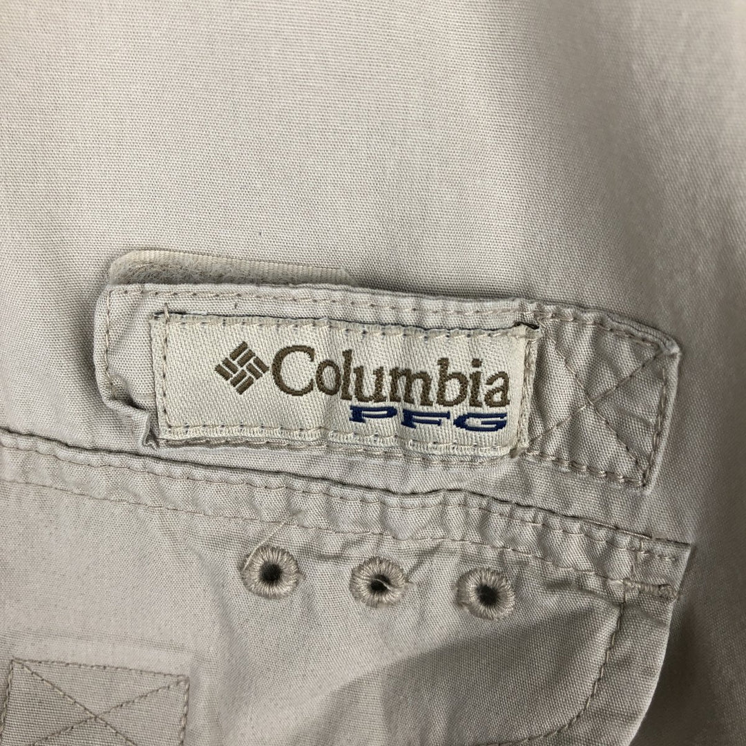 Columbia PFG Hidden Button Down Short Sleeve Fishing Shirt, Men's XL cotton Beige type Vintage Second Hand