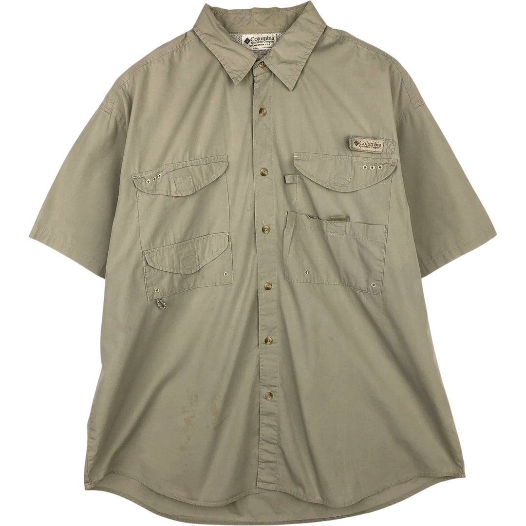 2000'S Columbia PFG Short-Sleeve Fishing Shirt, Men's Size L (approx.) cotton Beige type Vintage Second Hand