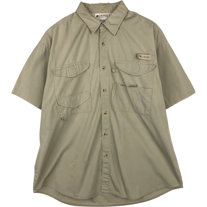 2000'S Columbia PFG Short-Sleeve Fishing Shirt, Men's Size L (approx.) cotton Beige type Vintage Second Hand